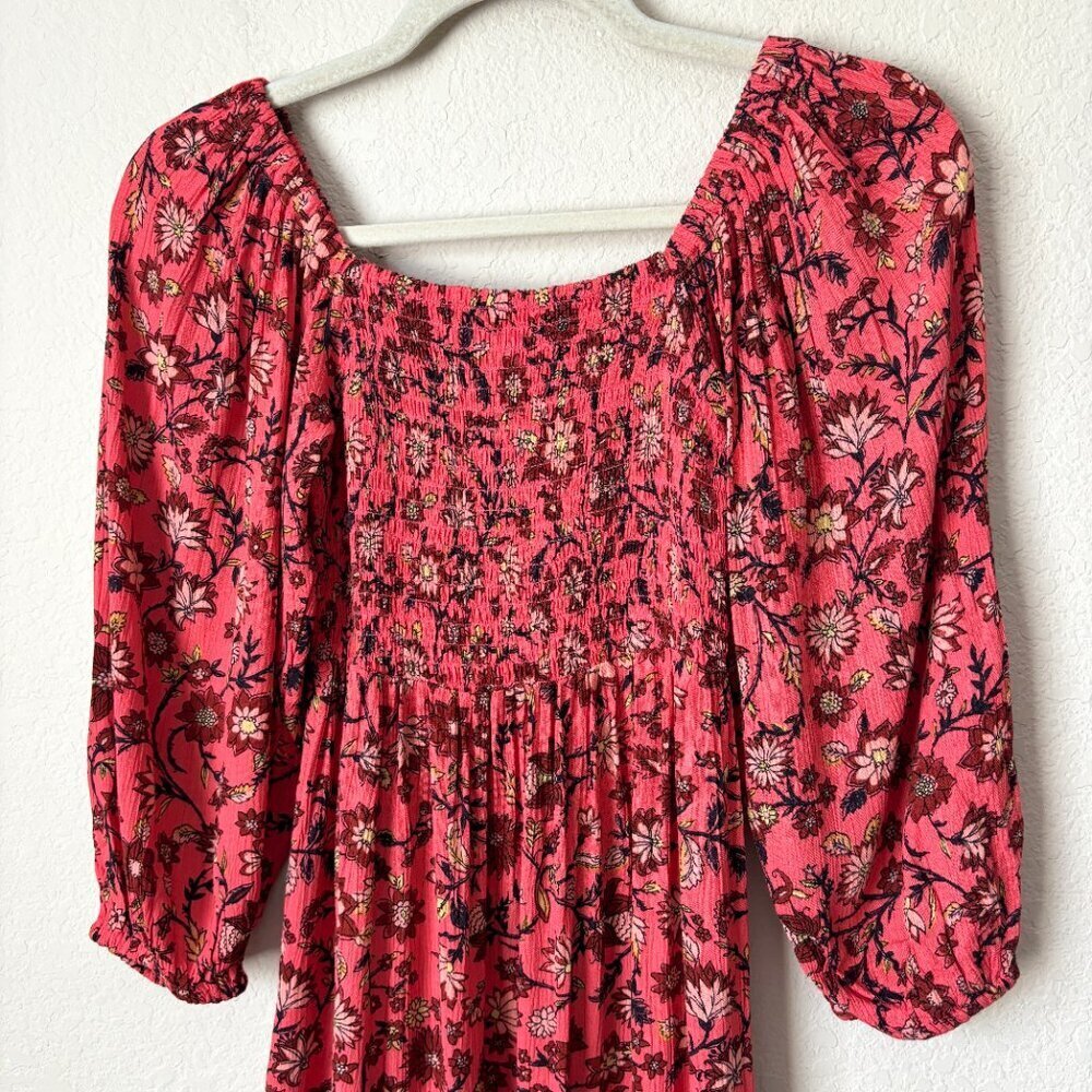 Billabong Boho Floral Print Full Bloom Smocked Ruffle Hem Maxi Dress - Picture 3 of 13